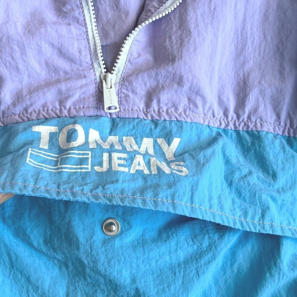 Tommy Jeans Colorblock Anorak Jacket Hooded Windbreaker Retro Blue Womens Large - Picture 5 of 7